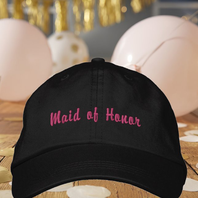 Maid of Honor Chic Hot Pink Black Embroidered Hat (Creator Uploaded)