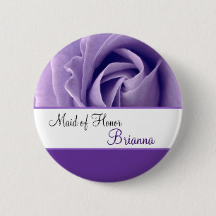 MAID OF HONOR Custom Name Lavender Purple Rose 6 Cm Round Badge