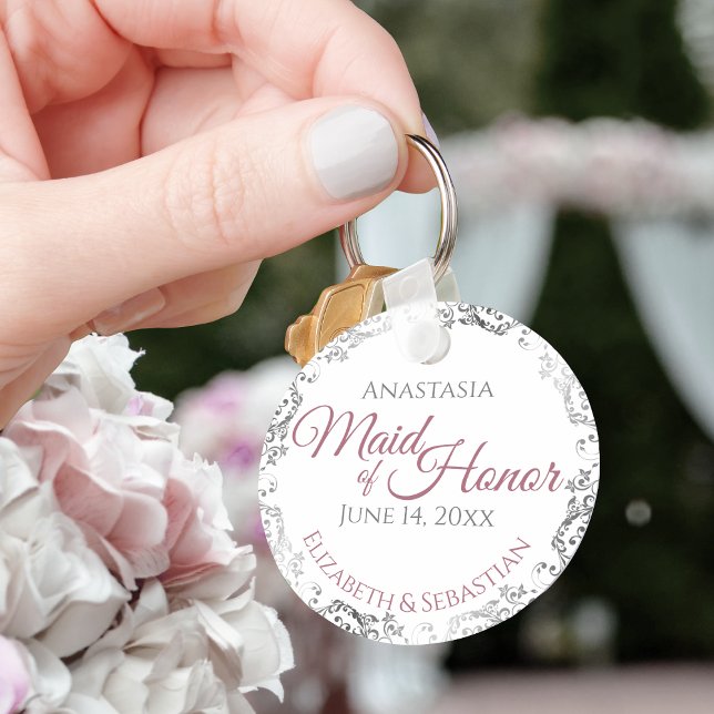 Maid of Honor Elegant Wedding Gift Dusty Rose Key Ring (Creator Uploaded)