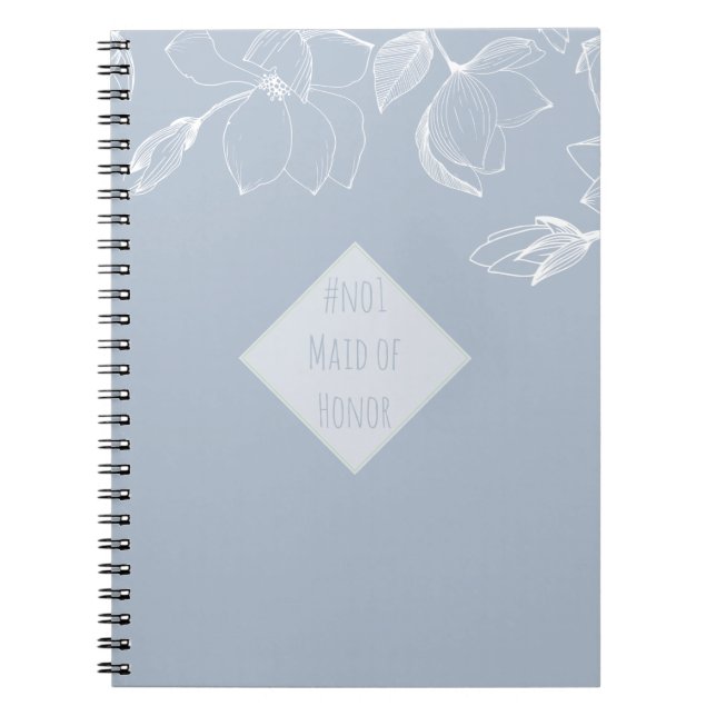 MAID OF HONOR GIFT Dusty Blue White Magnolias Notebook (Front)