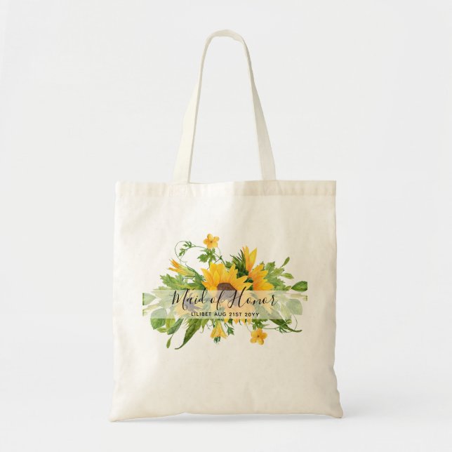 MAID OF HONOR GIFT Sunflowers Theme Personalised Tote Bag (Front)