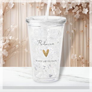 Maid of Honor Gold Heart Modern Script Acrylic Tumbler