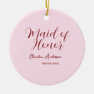 Maid of honor mauve name date pink pastel brides ceramic tree decoration