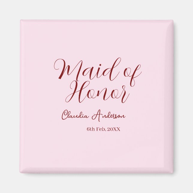 Maid of honor mauve name date pink pastel brides magnet (Front)