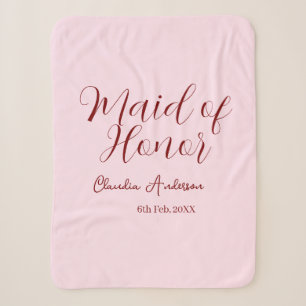 Maid of honor mauve name date pink pastel brides sherpa blanket