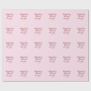 Maid of honor mauve name date pink pastel brides wrapping paper
