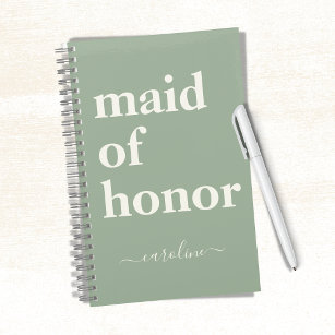 Maid of Honor Minimalist Modern Name   Sage Green  Notebook