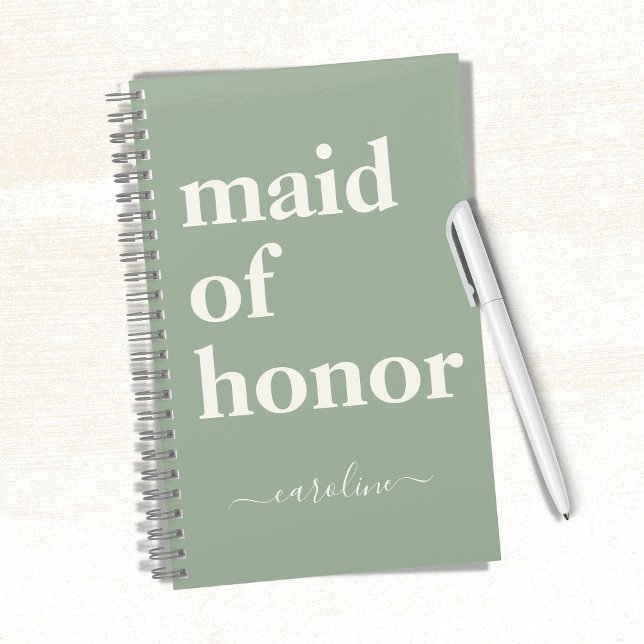 Maid of Honor Minimalist Modern Name | Sage Green  Notebook (Creator Uploaded)