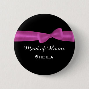 MAID OF HONOR Pink Bow Wedding Custom V07 6 Cm Round Badge