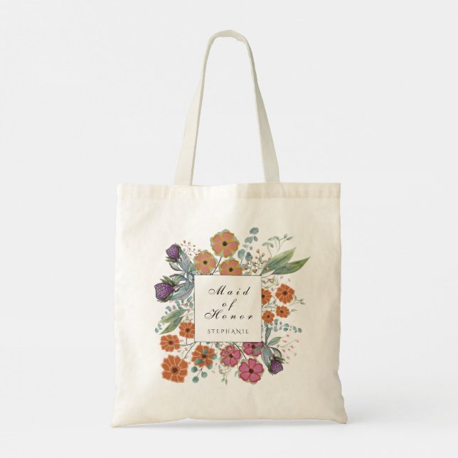 Maid of Honor pink flower orange floral green leaf Tote Bag (Back)