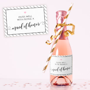 Maid of honor proposal black pink champagne label