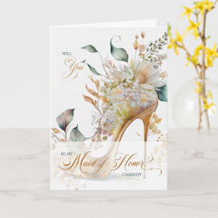 Maid of Honor Request Botanical Wedding Shoe Card
