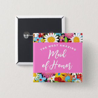 MAID OF HONOR Spring Flowers Chic Wedding Name Tag 15 Cm Square Badge