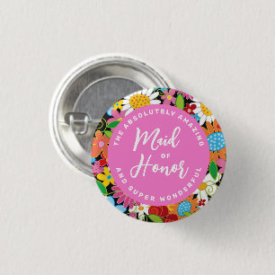 MAID OF HONOR Spring Flowers Chic Wedding Name Tag 3 Cm Round Badge