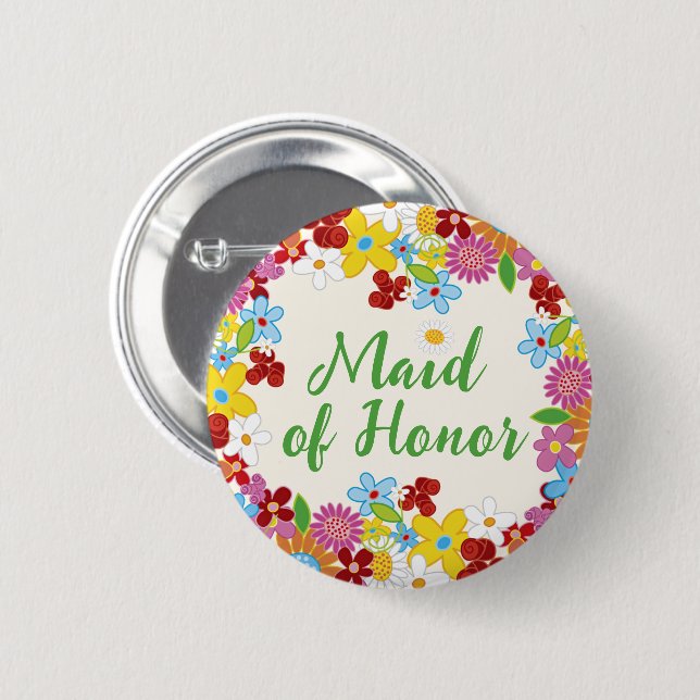 MAID OF HONOR Spring Flowers Chic Wedding Name Tag 6 Cm Round Badge (Front & Back)