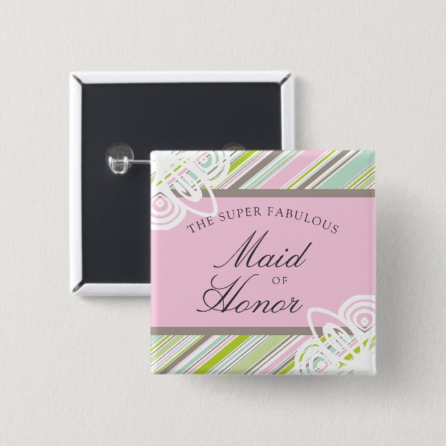 MAID OF HONOR Sweet Garden Stripe Wedding Name Tag 15 Cm Square Badge (Front & Back)