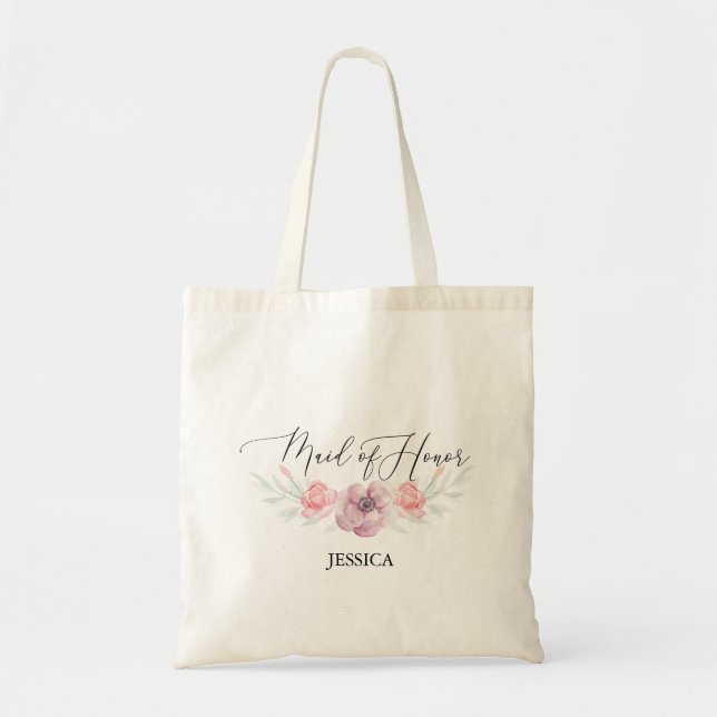 MAID OF HONOR Wedding Budget Canvas Tote Bag (Front)