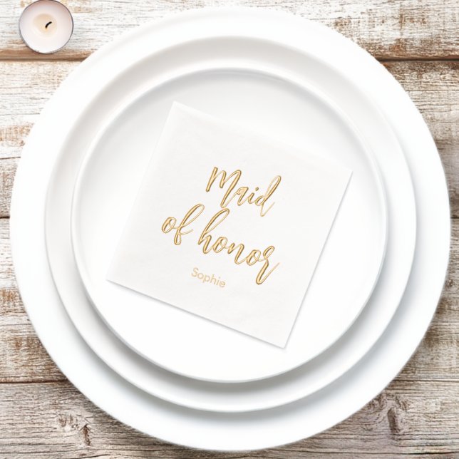 Maid of Honor Wedding Elegant Foil Stamped Napkins (Insitu)