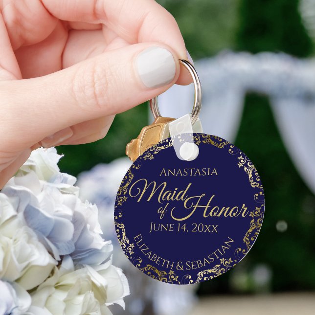 Maid of Honor Wedding Gift Navy Blue and Gold Key Ring (Creator Uploaded)