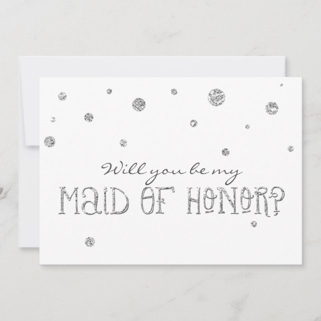 MAID OF HONOR White & Silver Glitter Dots Card (Front)