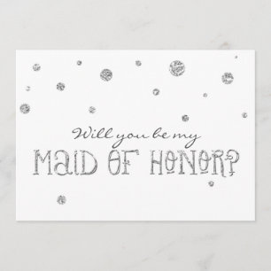 MAID OF HONOR White & Silver Glitter Dots Card