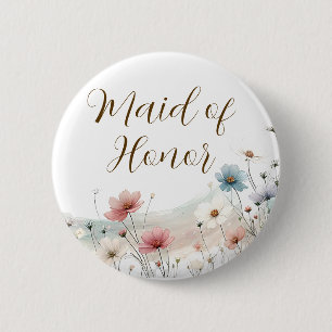 Maid of Honor Wildflower Bridal Shower 6 Cm Round Badge