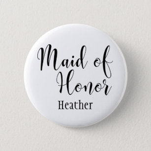 Maid of Honour 2 Black Typography w/ Name (30) 6 Cm Round Badge