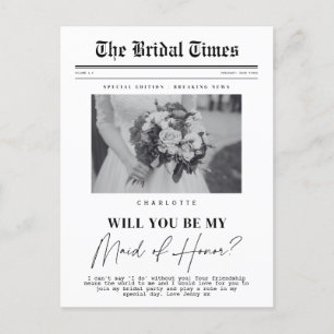 Maid of Honour asking, customisable Newspaper  Postcard