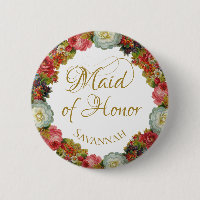 Maid of Honour Autumn Floral Wedding Name Tag