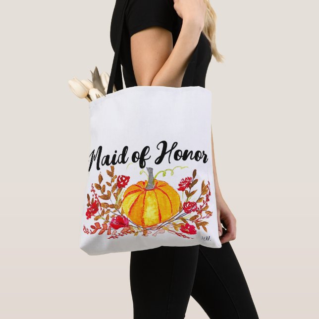 Maid of Honour Autumn Pumpkin Floral Fall Wedding Tote Bag (Close Up)