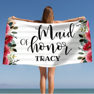 Maid of Honour Bachelorette Bridal Party Gift Beach Towel