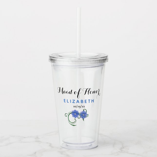 Maid of Honour Bachelorette Party Wedding Blue Acrylic Tumbler (Front)