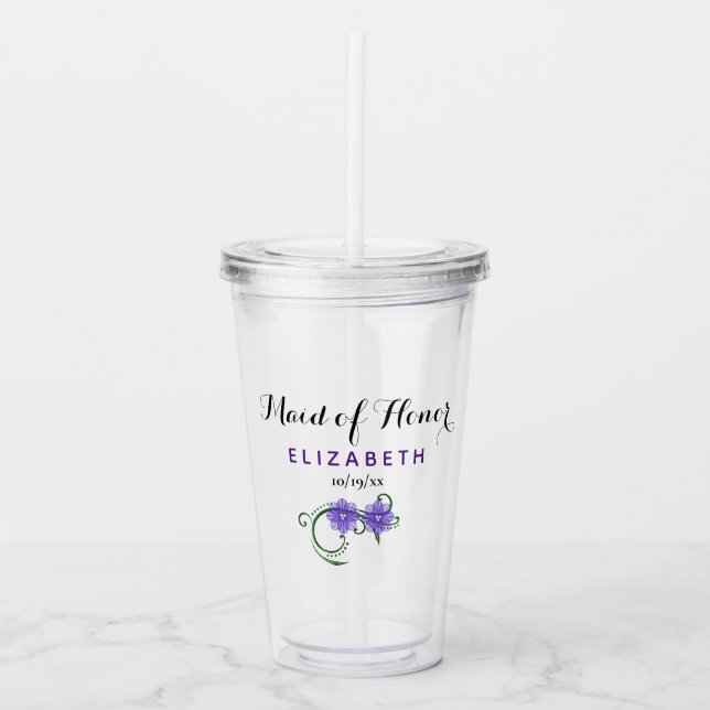 Maid of Honour Bachelorette Party Wedding Purple Acrylic Tumbler (Front)