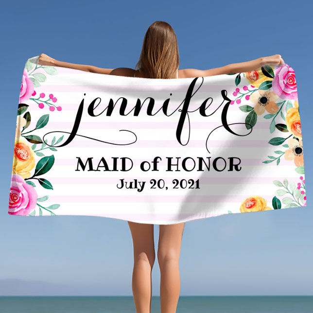 Maid of Honour Bachelorette Personalised  Beach To Towel (Maid of Honor Bachelorette Personalized Beach Tow Beach Towel)