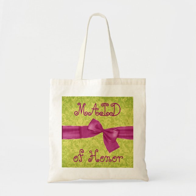 Maid of Honour Bag - Pink and Lime Bow and Damask (Front)