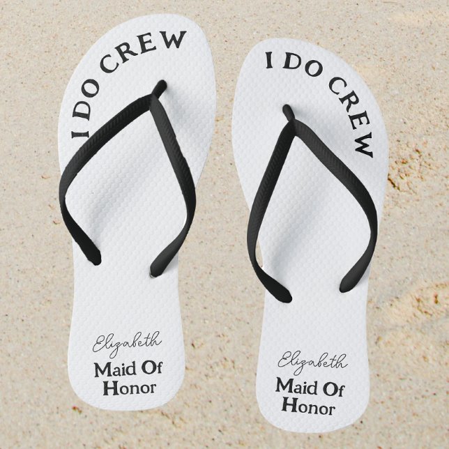Maid Of Honour Black And White Name Flip Flops (Sand)