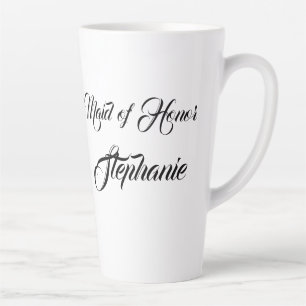 Maid of Honour Black Elegant Script Weddings Latte Mug