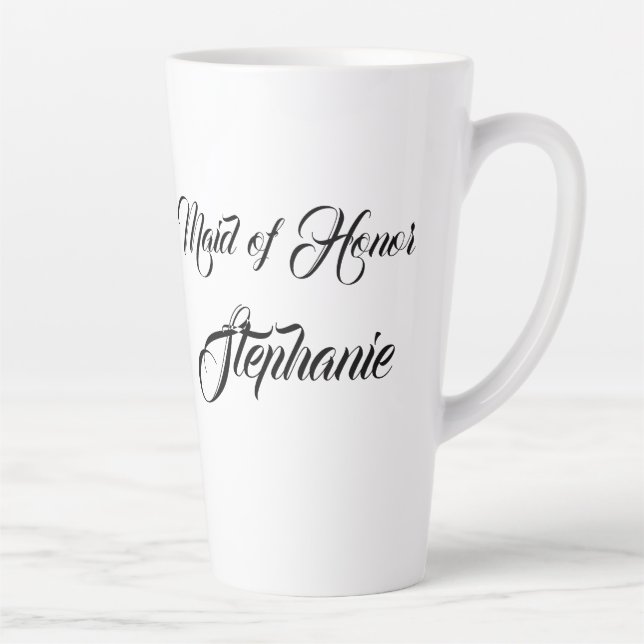 Maid of Honour Black Elegant Script Weddings Latte Mug (Right)