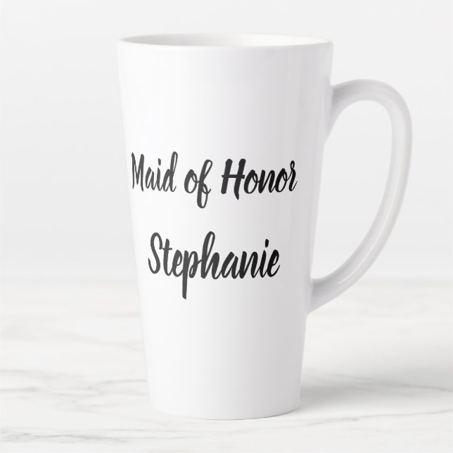 Maid of Honour Black Elegant Script Weddings Latte Mug (Right)