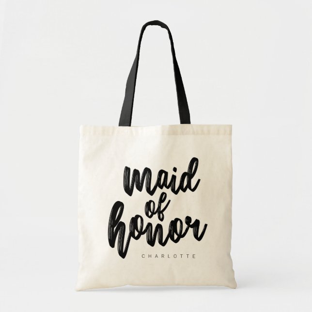 Maid of Honour Black Script Tote Bag - Customisabl (Front)