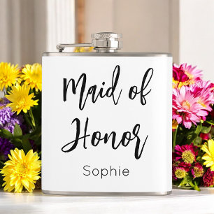 Maid of Honour Black White Bridesmaid  Hip Flask