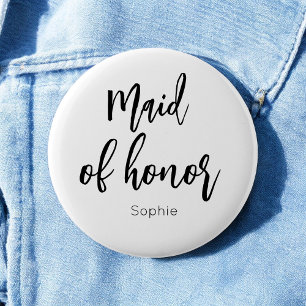 Maid of Honour Black White Wedding Button