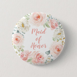 Maid of Honour Blush Pink Watercolor Wedding 6 Cm Round Badge