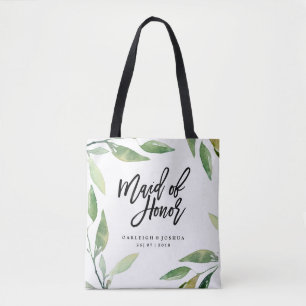 Maid of Honour Bohemian Leaves Wedding Tote Bag