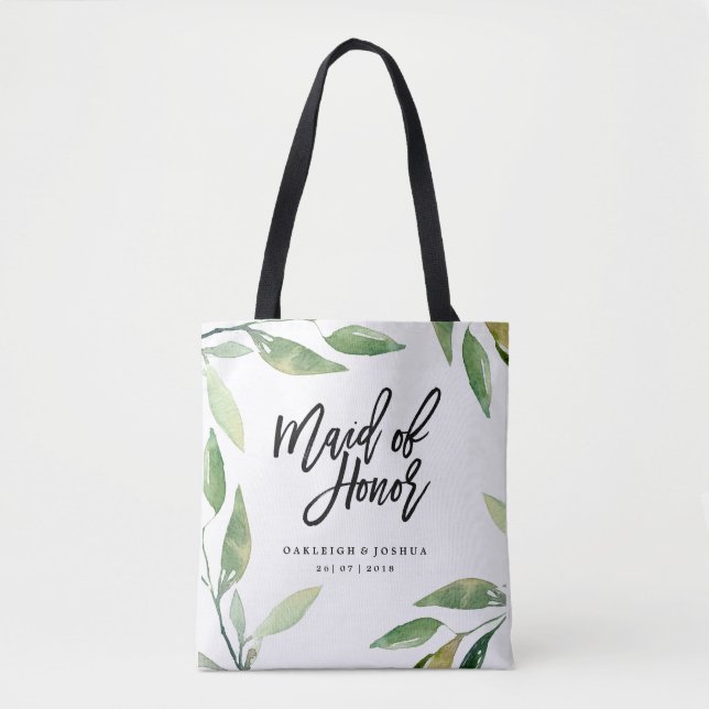 Maid of Honour Bohemian Leaves Wedding Tote Bag (Front)