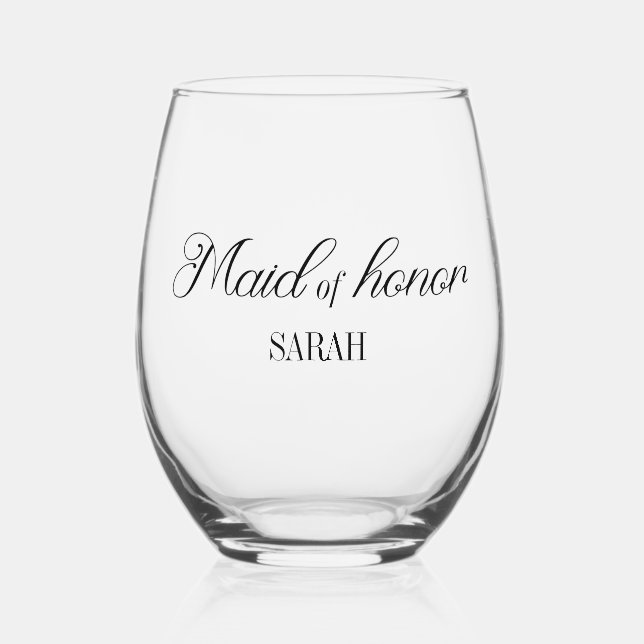Maid of Honour Bridal Party Bachelorette Weekend Stemless Wine Glass (Front)