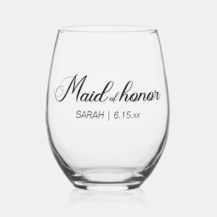 Maid of Honour Bridal Party Bachelorette Weekend Stemless Wine Glass