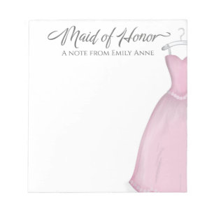 Maid of Honour Bridal Party Vintage Pink Dress Notepad