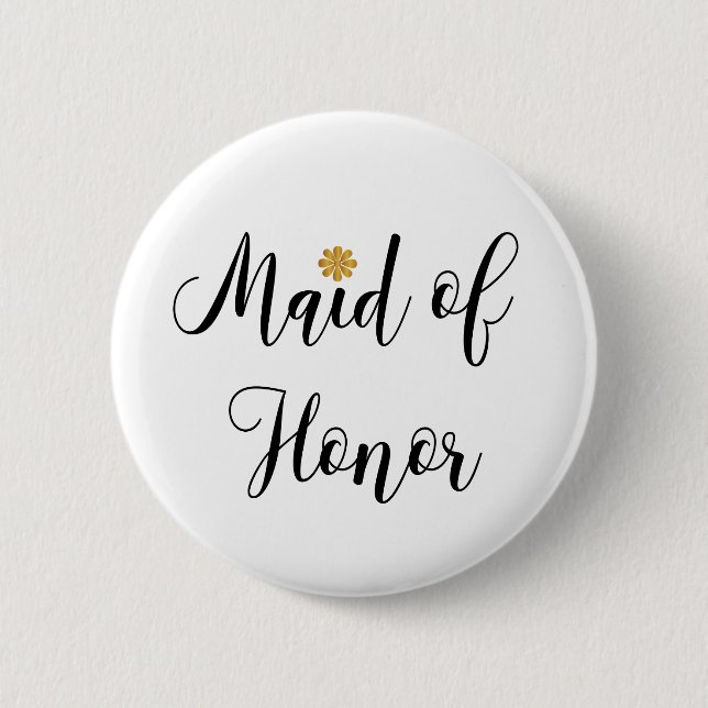 Maid of Honour Bridal Shower Elegant Pinback Butto 6 Cm Round Badge (Front)