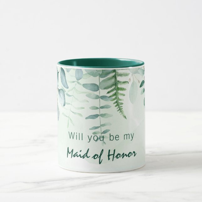 Maid of honour bridesmaid eucalyptus greenery mug (Center)